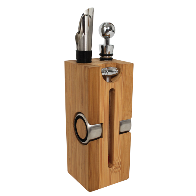 SET PARA VINOS DE BAMBOO Y METAL. INCLUYE ESTUCHE G101